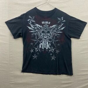 MMA Elite Graphic T-Shirt Mens XL Black Skull Spade Winged Y2K Distressed Tee